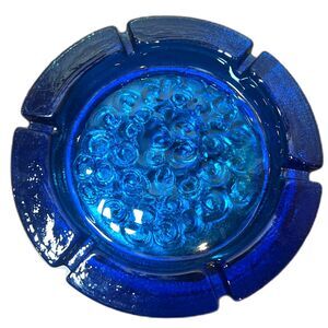 Vintage Cobalt Blue Glass Ashtray Dish - Decorative - MCM Retro - Heavy & Large